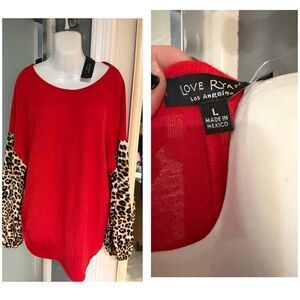 NWT Love Ryan Red Leopard Sleeve Top SZ L